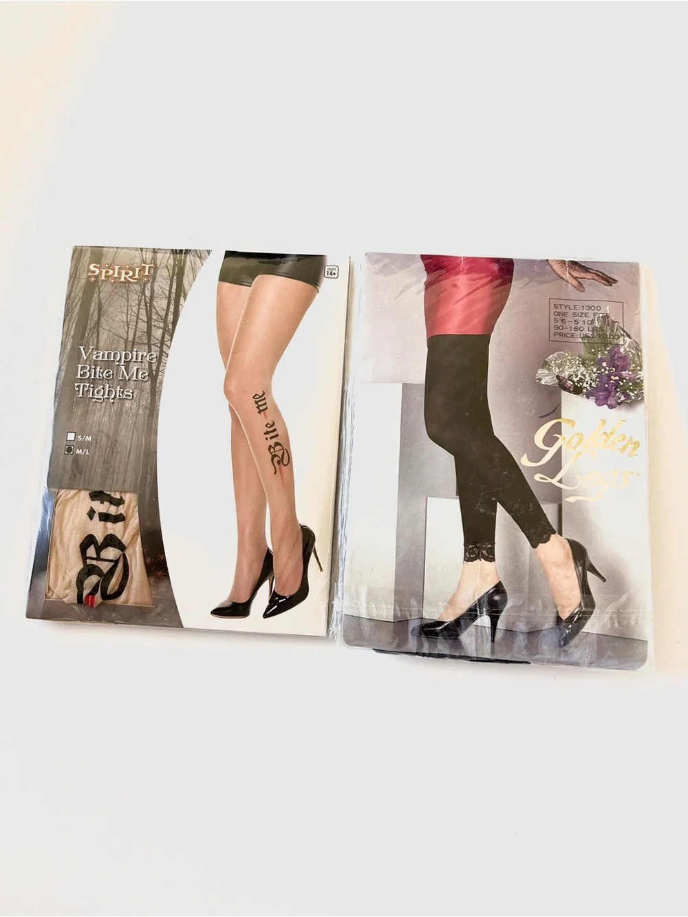 Spirit Sheer Tan 'Bite Me' Tights & Black Lace Hem Leggings Set